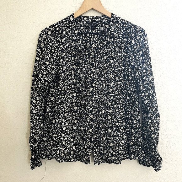 Lucky Brand Black & White Ditzy Floral Button Down Blouse Small - Picture 1 of 5